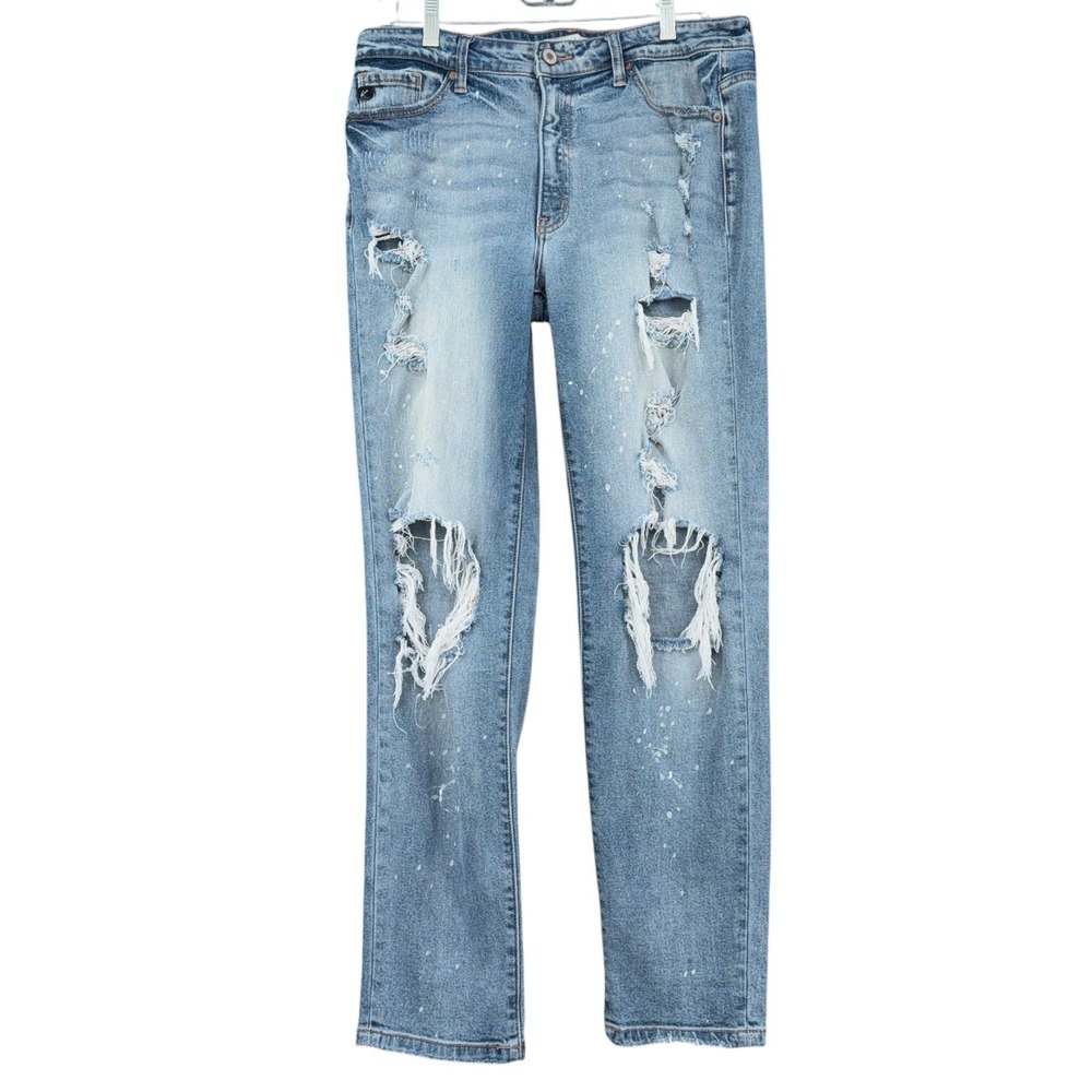 Kancan KC8368L Distressed Paint Splatter Jeans Womens 9 28 Cotton Blue